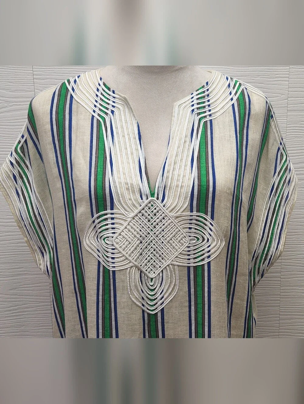 Tory Burch Grand Awning Stripe Linen Caftan Dress Coverup Size L NWT Retail $498